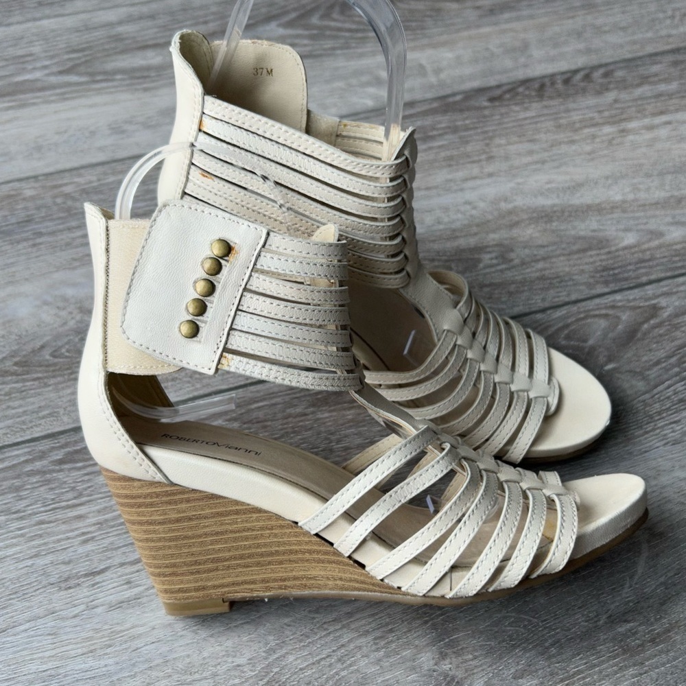 Roberto Vianni Gladiator Wedge  Sandals in Ivory
